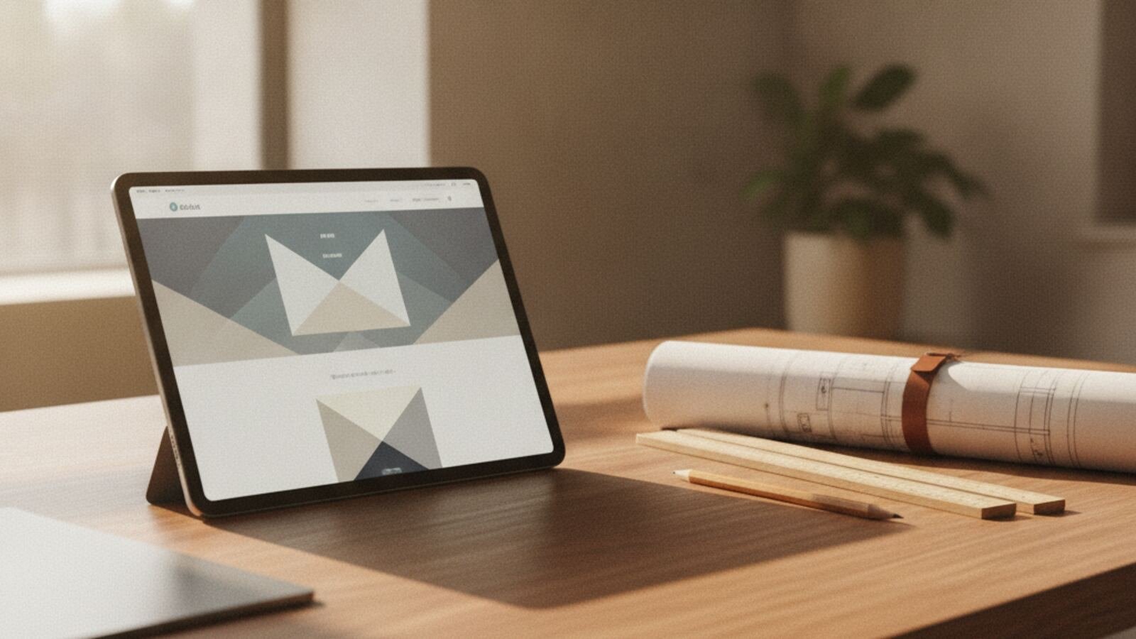 Arbeitsplatz mit einer modernen Website für einen Handwerksbetrieb