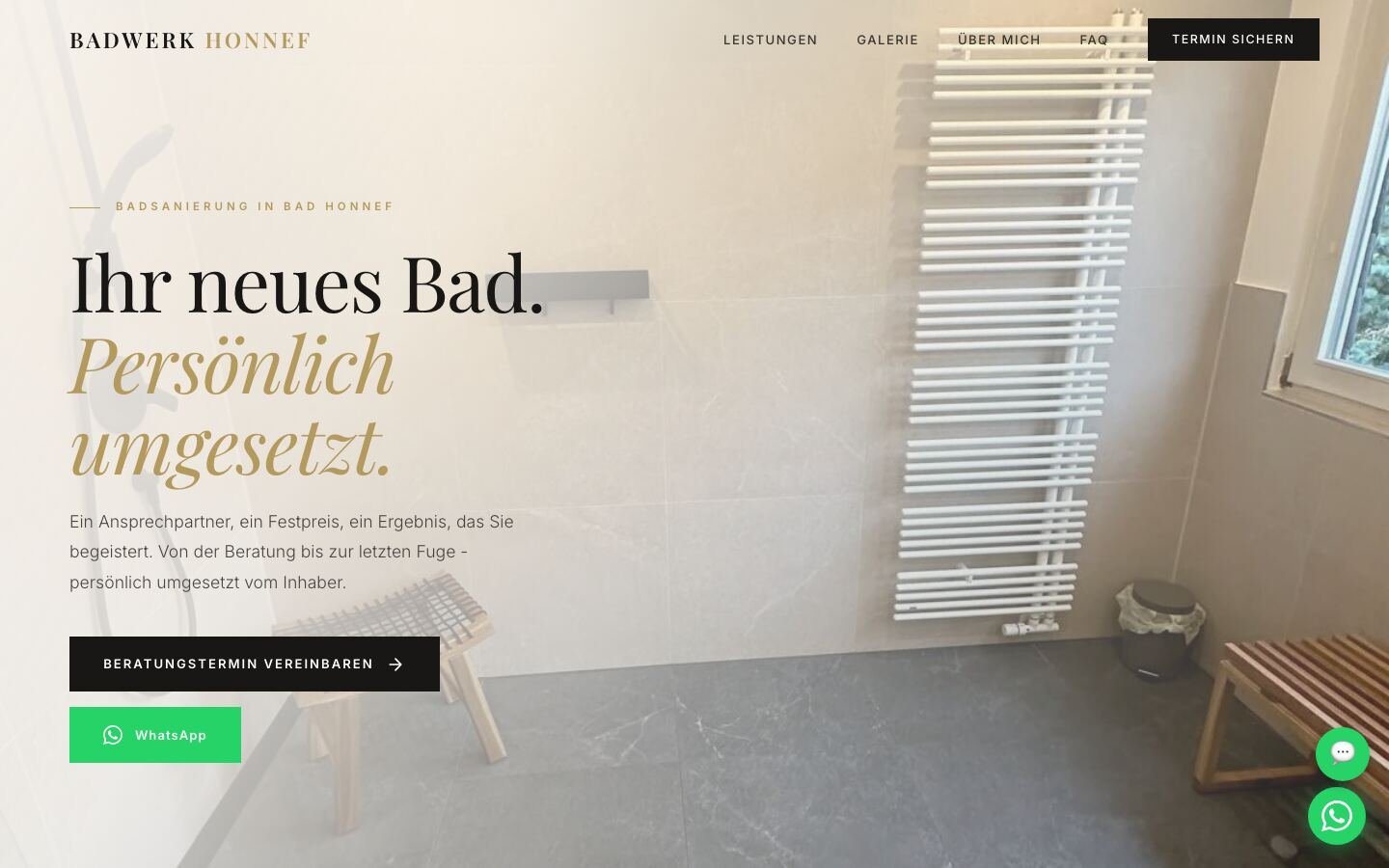 Website von BADWERK HONNEF, Badsanierung, Bad Honnef