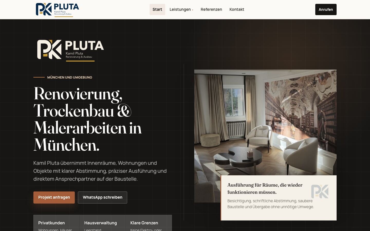 Website von Pluta Renovierung, Renovierung und Ausbau, München