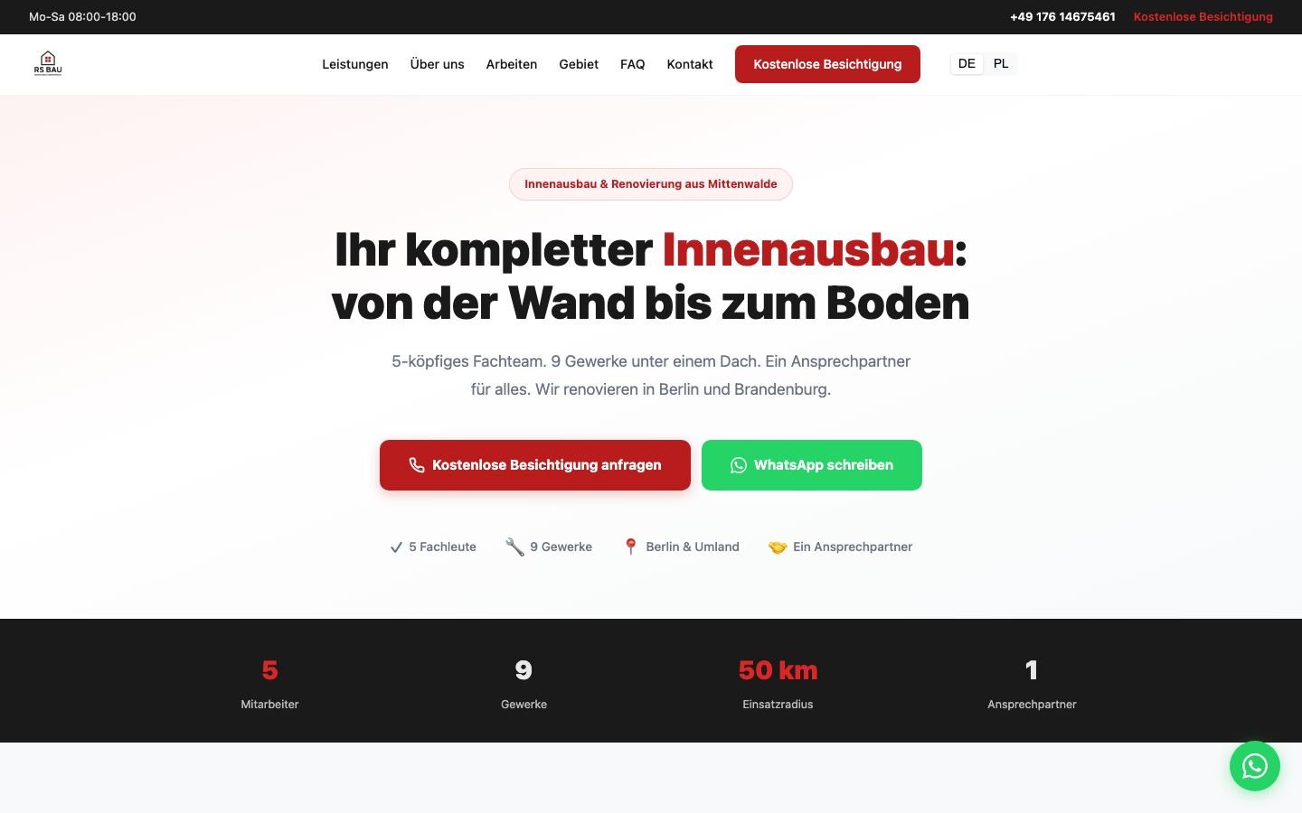 Website von RS Bau Innenausbau & Renovierung, Innenausbau, Brandenburg