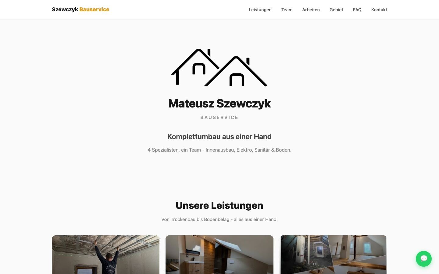Website von Mateusz Szewczyk Bauservice, Komplettumbau, Niedersachsen