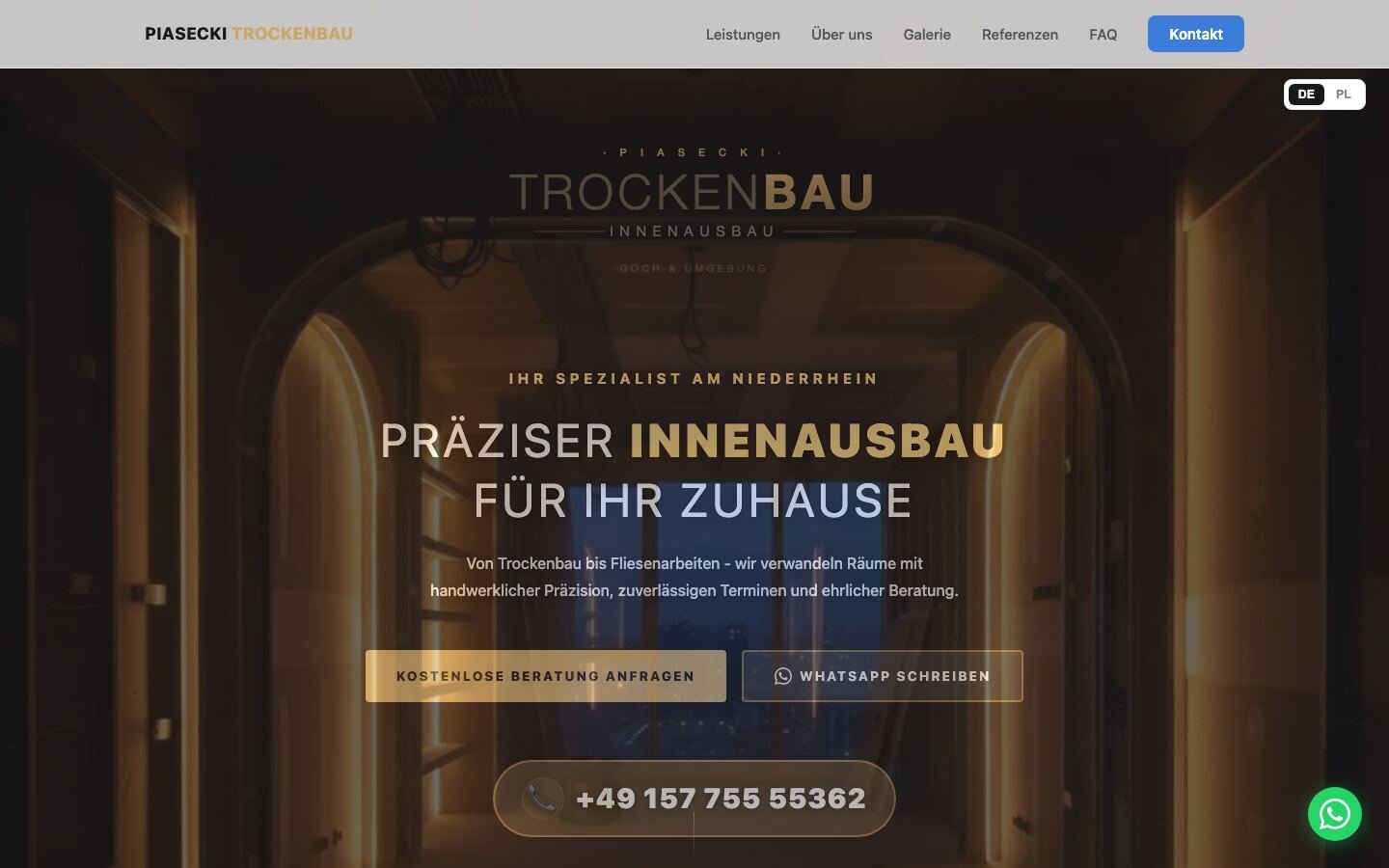 Website von PIASECKI Trockenbau & Innenausbau, Trockenbau, Goch