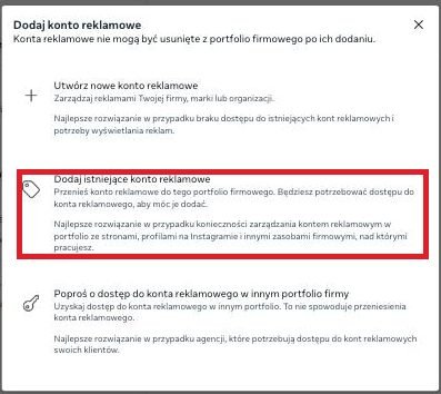 Dodaj istniejące konto reklamowe