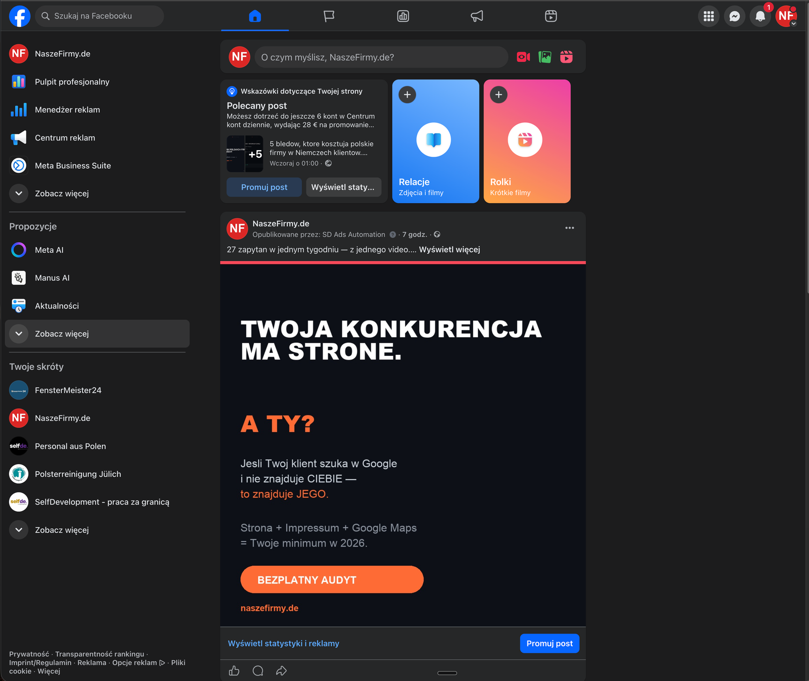 Strona firmowa na Facebooku